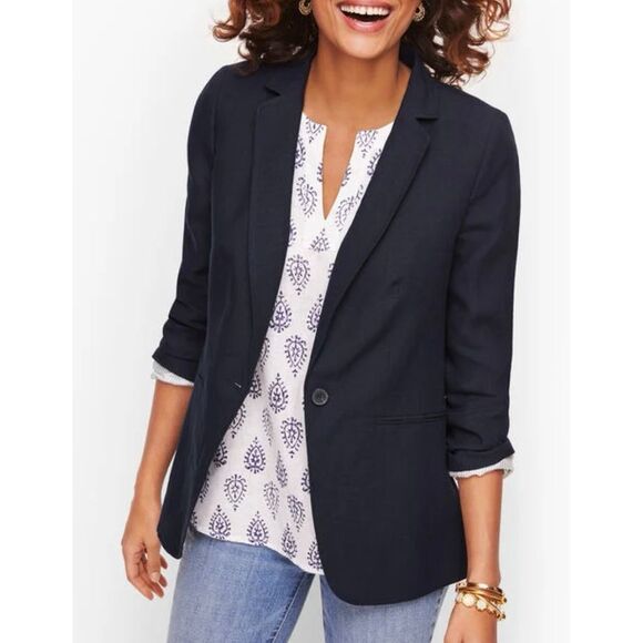 Talbots 100% linen classic single button blazer 4 - Picture 1 of 8